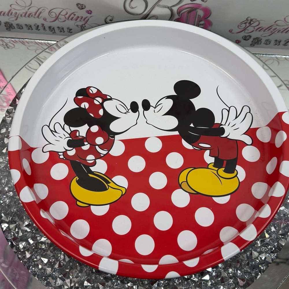Disney tray lip sides Mickey & Minnie Red White Polka Dot Serving Tray